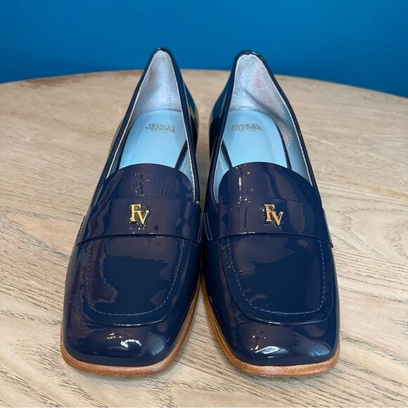 Frances Valentine Twiggy Loafer Navy Patent Leather Square Toe Women’s Size 8 - Picture 5 of 12